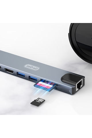 Go Des Gd-9218 Type-c Bağlantılı 8in1 Usb3.0/pd/hdmi 4k Ultra Hd/rj45/sd/tf Bağlantılı Hub Adaptör