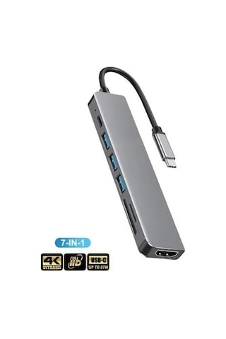 Hb-02 7in1 Hdmi Usb C Type C Hafıza Kartı Micro Kart Okuyucu Hub 4k A Kalite Metal