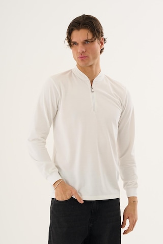 Yarım Fermuarlı Erkek Sweatshirt Beyaz
