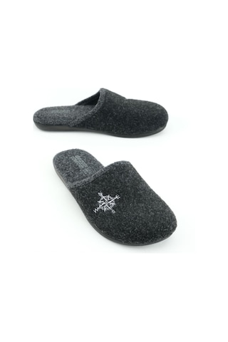 Gezer 15339 Kışlık Erkek Keçe Çıkarılabilir Taban Misafir Ev Bahçe Terlik Siyah