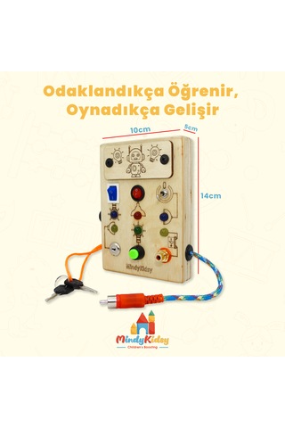 Çocuklar İçin Eğitici Ahşap Montessori Mini Işıklı Oyun Panosu - Zeka Geliştirici Oyuncak