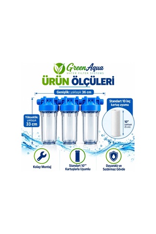 Green Aqua Gd10-3 3 Lü Daire Girişi Su Filtresi 3/4 Giriş-çıkış