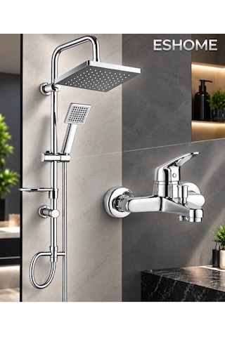 Eskaya Duş Seti Tepe Yağmurlama Banyo Bataryası 2 Li Set Krom