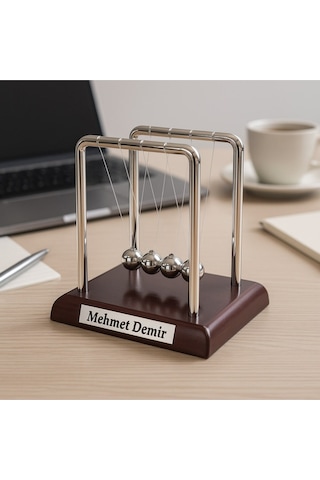 İsim Yazılı Kişiye Özel Newton Sarkaçı Metal Denge Topu Masaüstü Ofis Şık Dekoratif Hediye Küçük Boy