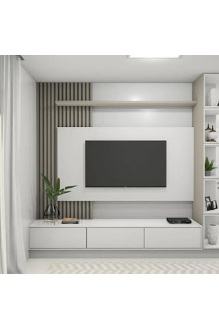 Dizayn Joy Tv Ünitesi Mat Beyaz Soft Tv Sehpası Alt Modül Beyaz 2