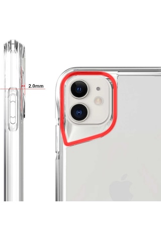 Apple Uyumlu iPhone 11 Uyumlu Kılıf Eğimli Kamera Dizayn Sert Şeffaf Silikon -