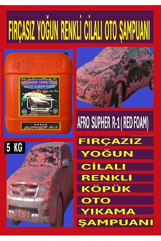 Rb Afro Supher R-1 Firçasiz Cilalı Renkli Oto Yıkama Şampuanı Kırmızı Köpük 5 Kg