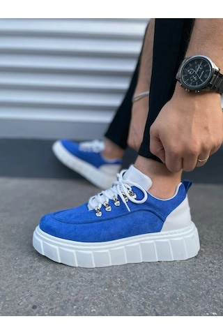 Mevese Duolc Bağcıklı Süet Erkek Günlük Rahat Taban Sneaker Ayakkabı - Mavi