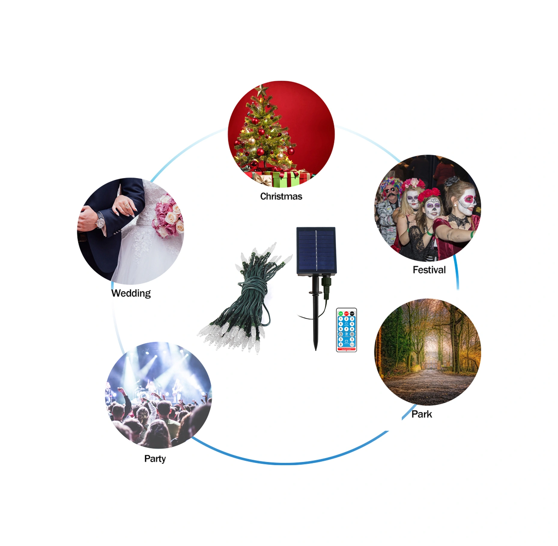 Xindoker 7m Uzunlukta 50 Led Renkli Güneş Enerjili Işık Zinciri, Uzaktan Kumandalı, 8 Mod, Ip65 Su Geçirmez, 1200mah Li-ion Pil, Dış Mekan Dekorasyonu Çok Renkli