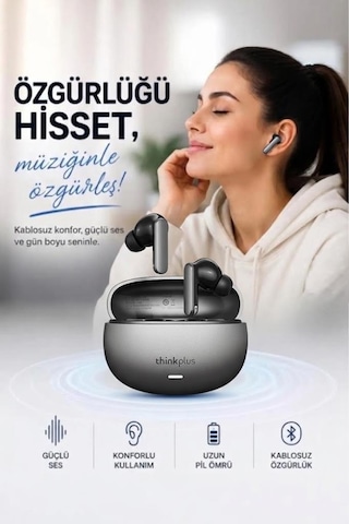 Lenovo Thinkplus Bluetooth Kulaklık Akıllı Anc Tws 5.4 Kablosuz Kulaklık Lp51 Pro Gri