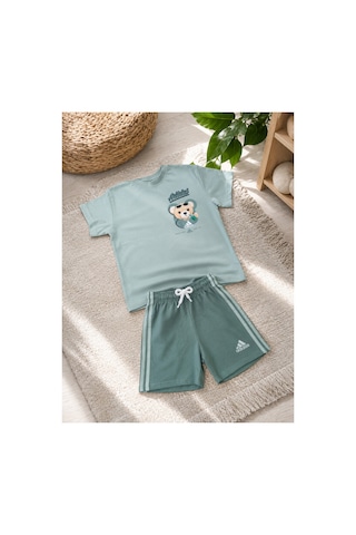 Uğur Bebe Kız Çocuk Ayıcık Baskılı Şortlu Takım %100 Pamuk Yazlık Takım Mint Yeşili Kısa Kollu Tişört Şort İkili Set Mint Yeşili Mint Yeşili