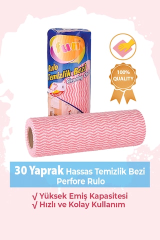 Fun Hassas Temizlik Bezi Perfore 30 Yapraklı Rulo - Kırmızı Renk - 1 Paket Kırmızı