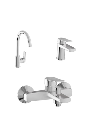 Eczacıbaşı Punto+ 301 Lavabo Musluk, Eviye Mutfak Ve Banyo Batarya Seti Krom