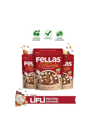 Fellas Protein Granola - Hindistan Cevizi & Kakao 270 G - 3'lü Paket