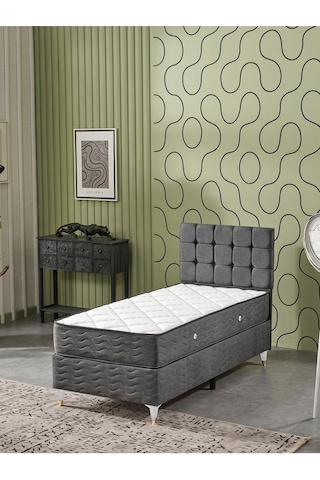 Beehanem Bengü 90x190 Tek Kişilik Baza Başlik Yatak 3 Lü Set Antrasit 90 X 190