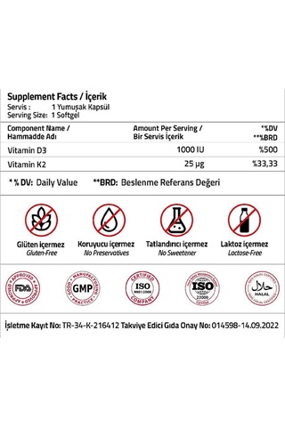 Vitamin D3 + Vitamin K2 30 Softgel