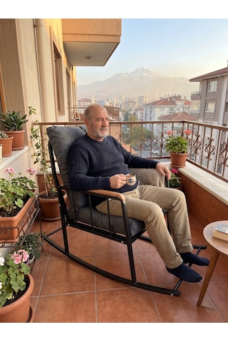 Nesta Metal İskeletli Konfor Sallanan Sandalye - Bahçe, Balkon Ve Ev İçi Sallanır Koltuk Statik Boyalı, Kırpık Dolgulu Antrasit