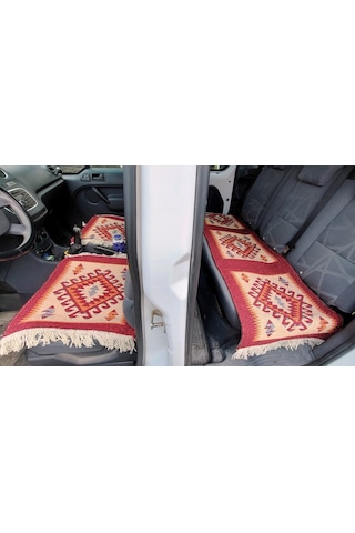 Reversible Oto Koltuk Kilim Seti 3 Parça Makine Dokuma Akrilik & Polyester Saçaklı - Kırmızı