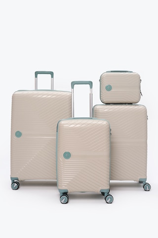 4 Lü Valiz Seti Elatae Exclusive Pro Polipropilen Kırılmaz Büyük - Orta - Kabin Boy Ve Makyaj Bej - Mavi 5239