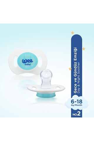 Wee Baby 2'li Gece Gündüz Emzik No:2 Mavi (Saklama Kabı Hediyeli) 6-18 Ay
