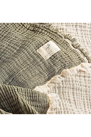 Müslin Pike Tek Kişilik, 100% Pamuk 4 Katlı Kaliteli Müslin Yatak Örtüsü, Dekoratif Şık Yumuşak Hafif Yazlık Pike Haki Yeşil, Tek Kişilik 160x220 Cm Açık Indigo