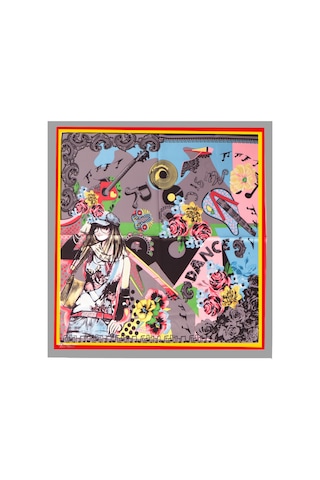 Inno 60x60 Cm Premium Saten Desenli Dikişli Fular Gri