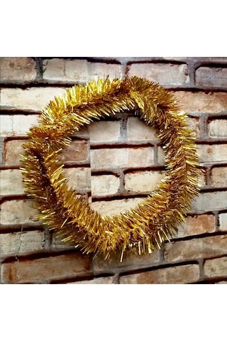Pilli Gün Işığı Led Işıklı Garland 5 Metre Işıklı Parlak Metalik Gold Çam Dalı Işıklı Gold Garland