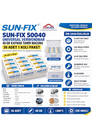 Sun-fix 50040 40 Gr Universal Verwendbar Kaynak Tamir Macunu Yapıştırıcı 36 Adet 1 Koli Paket