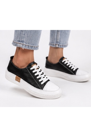 N Napa Shoe Np.8260.siyah Deri Sneaker Napa Shoe Kadın Hakiki Deri Comfort Sneaker Siyah/beyaz