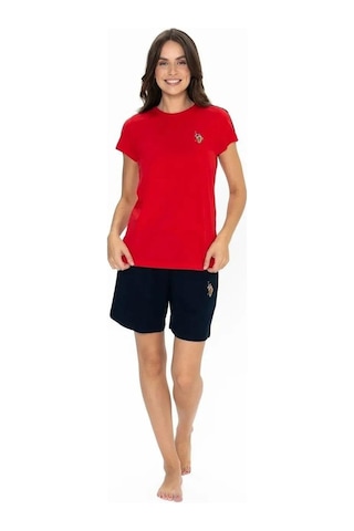 U.s. Polo Assn. 20000 Kadın Yuvarlak Yaka Şortlu Pijama Takım Kırmızı