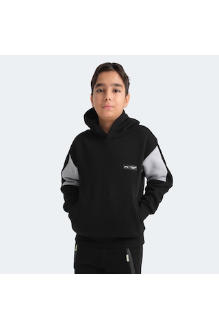 Slazenger LAYNE Çocuk Kapüşonlu Cepli Siyah / Gri Sweatshirt