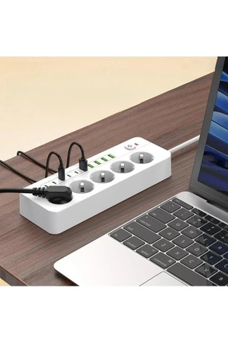 3500w Akım Korumalı 5 Li Grup Priz: 5x Usb + 5x Type-c Çıkışlı 2 Metre