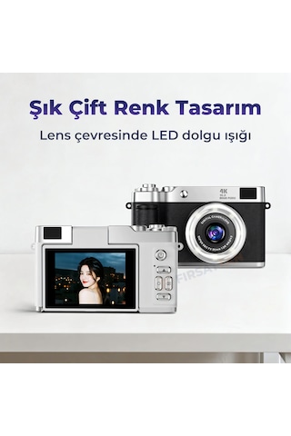 Retro Dijital Fotoğraf Makinesi 2k Video 40mp 2,4 İnç Flip Ekranlı Led Işıklı Selfie Vlog Kamerası