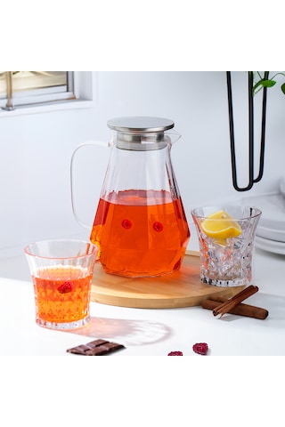 Porsima 200-103 Borosilikat Cam Sürahi Metal Kapaklı Sürahi 1400