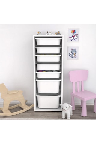 Pratico 7 Sepetli Çok Amaçlı Oyuncak Dolabı - Beyaz - 122x30x45,5 Cm Beyaz