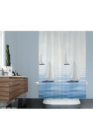 Mavi Renk Banyo Perdesi Su Geçirmez Yerli Üretim Duş Perdesi Küf Çok Renkli