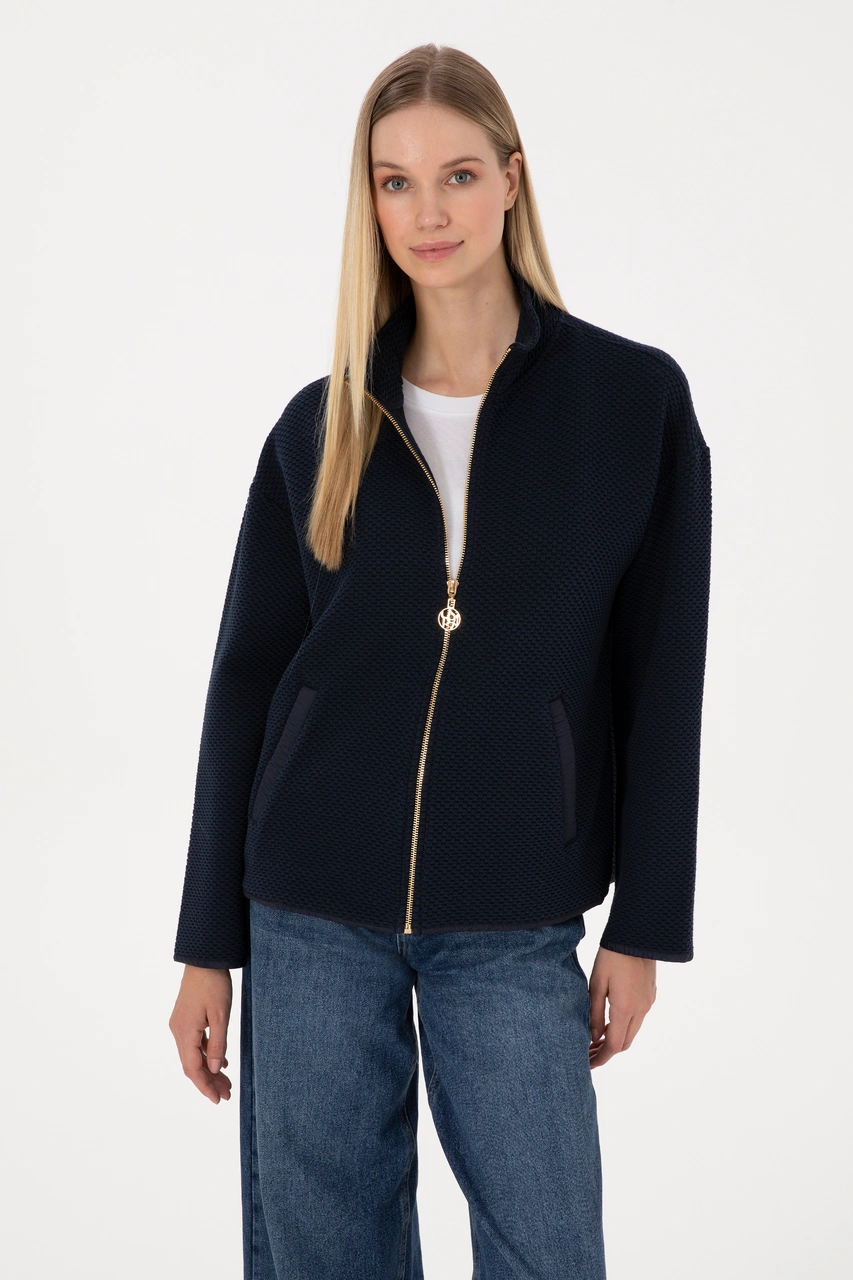 U.S. Polo Assn. Kadın Lacivert Fermuarlı Dik Yaka Sweatshirt 50314173-VR033