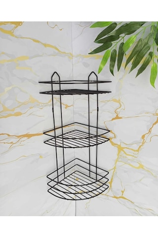Yapışkanlı Paslanmaz Banyo Köşeliği Şampuanlık Siyah