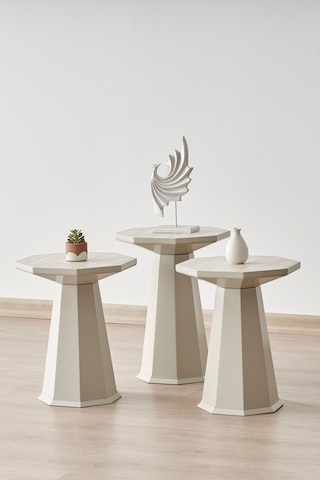 Elegance 3'lü Sehpa, Yan Sehpa, Zigon Sehpa - Kumtaşı & Traverten Rengi Tabla Kumtaşı & Traverten Rengi Tabla