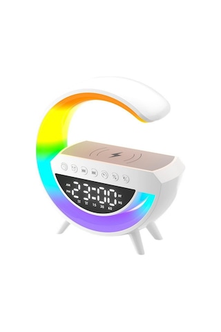 Youtek G3401 Mini Multifonksiyonel Bluetooth Hoparlör: Kablosuz Şarj, Alarm Saat Ve Rgb Ambiyans Işıklı Ev Ve Seyahat Hoparlörü