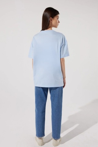 Caxis Unisex Bisiklet Yaka Oversize Gök Mavi T-shirt Basic Gökmavi
