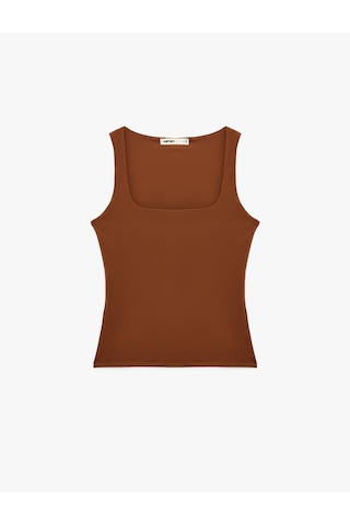 Koton Slim Fit Yuvarlak Yaka Kolsuz Top Kahverengi 6sak10291ek Kahve