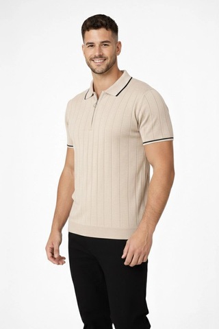 Barlashive Erkek Triko Tişört Fermuarlı Polo Yakal Yazlık Kısa Kol T-shirt 2 Li Set Bej-siyah Çok Renkli
