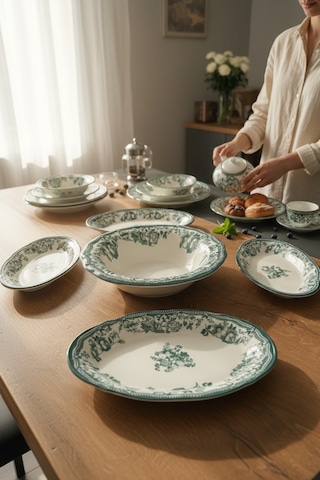 Akayev Porselen Vintage Green 5 Parça Salata Kayık Servis Takımı Green
