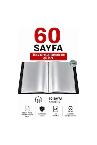 A4 Boy İçin Noki Sunum Dosyası 60 Sayfa Hazır Poşetli Dosya 1 Adet Siyah