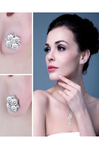 Brezza Lusso Jewelry Çiçek Demeti Elegant Stylish Night Kadın Gümüş Kolye Küpe Seti