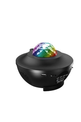 Led Yıldız Bluetooth Hoparlör Usb Projektör Okyanus Dalgası Efektli, 21 Modlu Gece Lambası Siyah