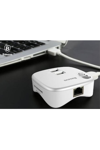 Baseus 4in1 Hub Usb 3.0 Rj45 Tf Sd Kart Okuyucu Ethernet Girişli Kalem Yerli Notebook Adaptörü