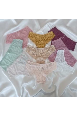 Bonbon Kadın Full Dantel 10'lu Paket Karışık Renk Brif Brezilyan Slip Külot Bb2537 Renkli