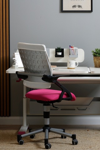 Creo Mobili Yükseklik Ve Sırt Ayarlı Vega Çalışma Sandalyesi, Ofis Ve Bilgisayar Koltuğu Beyaz/fuşya Gri